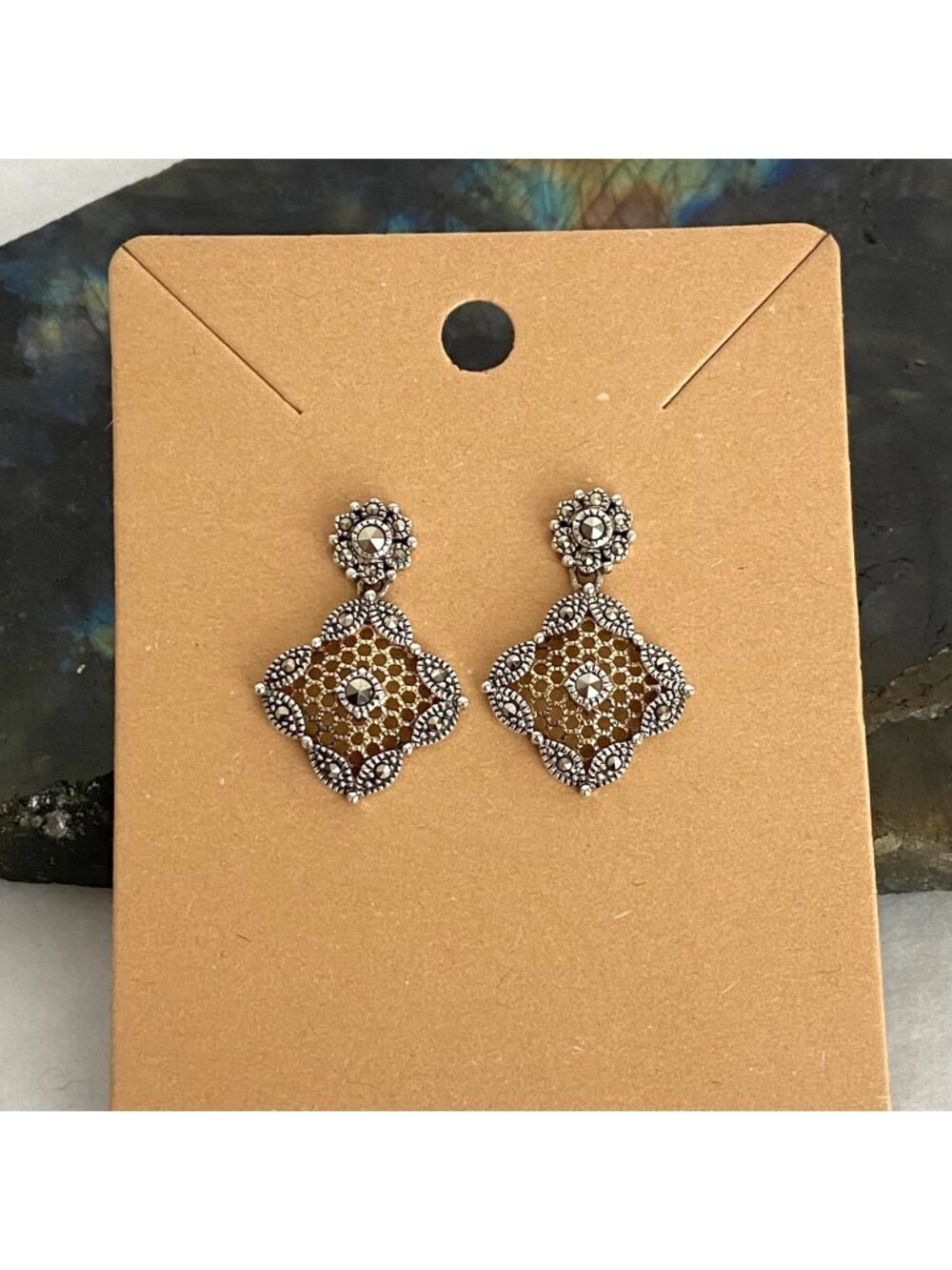 Judith Jack Sterling Silver Filigree Art Deco Style Marcasite Dangle Earrings